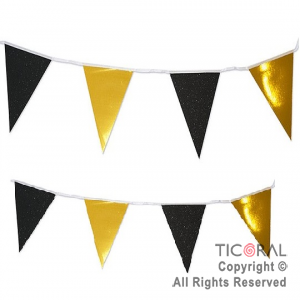 BANDERIN METALIZADO CHICO NEGRO Y ORO X 2 MTS x 1